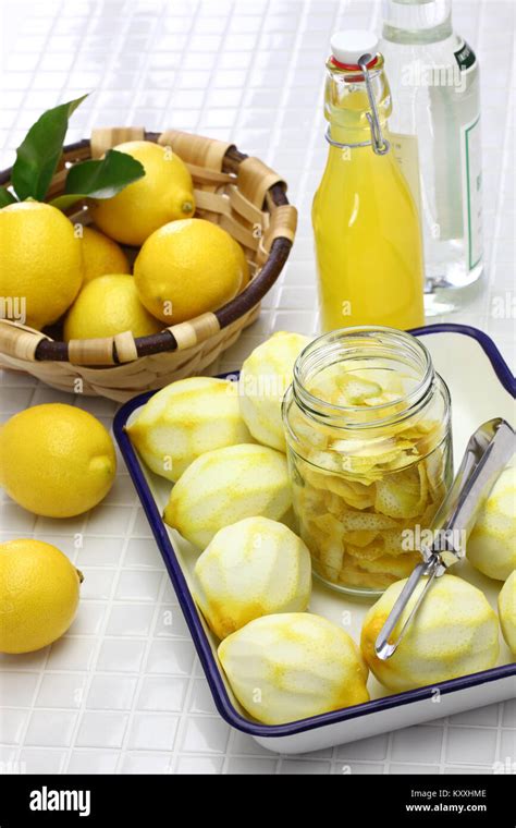 Homemade Limoncello Italian Traditional Lemon Liqueur Stock Photo Alamy