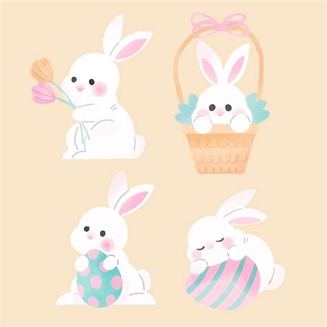 Colecci N De Conejitos De Pascua En Acuarela Vector Gratis