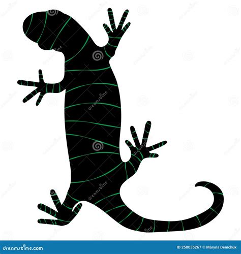 Lizard Reptile Gecko Black And Colour Stripes Silhouette Vector