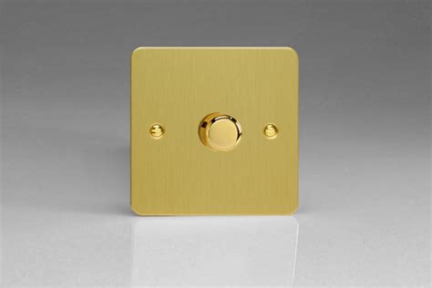 Varilight Ultraflat Brushed Brass 1 Gang 2 Way Push On Off Rotary LED