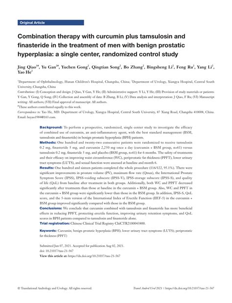 Pdf Combination Therapy With Curcumin Plus Tamsulosin And Finasteride