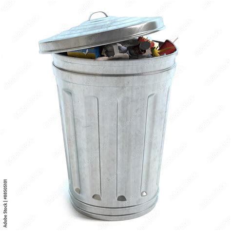 3d Illustration Of A Garbage Can Full Of Trash Stock Illustration