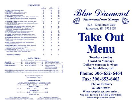 Blue Diamonds Restaurant | Pasta, Pizza | Menu Options | Homemade Soup ...