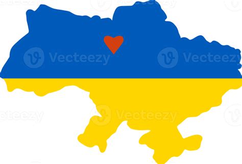 Map Of Ukraine In Yellow Blue Colors With Red Heart Where Capital Is