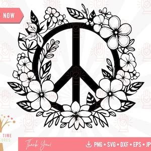 Floral Peace Sign Svg Boho Hippie Wildflower World Peace Symbol Cut