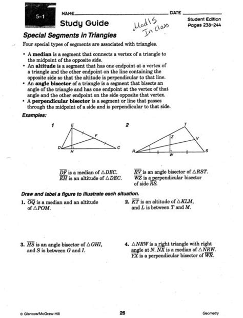 Special Segments In Triangles Worksheets