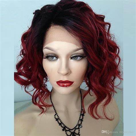 Bob Style Curly Ombre 99j Lace Front Wig Short Bob Glueless Lace Front Human Hair Wig Burgundy