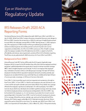 Fillable Online IRS Announces Changes With 2020 ACA Reporting Forms And