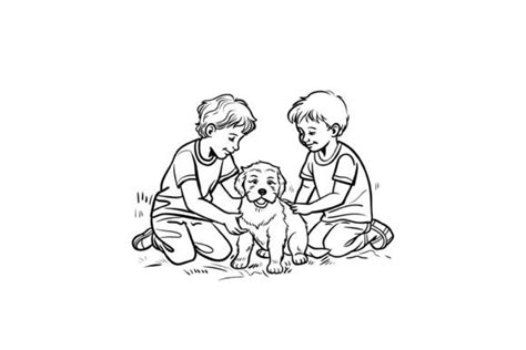 Kids Playing with Dog Coloring Page Graphic by Forhadx5 · Creative Fabrica