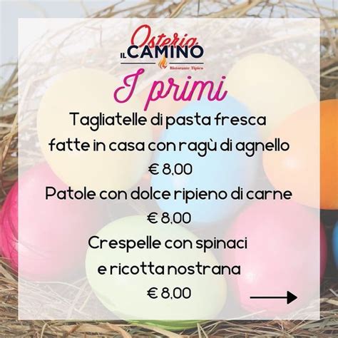 Menù di Pasqua all Osteria il Camino Lago di Como e Valsassina