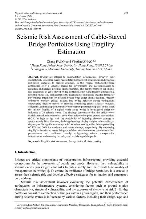 PDF Seismic Risk Assessment Of Cable Stayed Bridge Portfolios Using