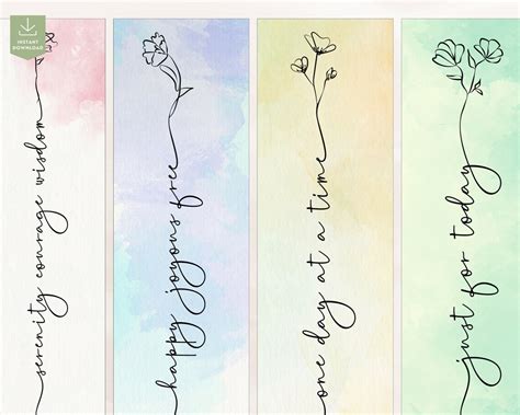 Printable Bookmarks With Aa Slogans And Affirmations Watercolor Na