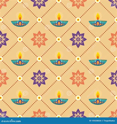 Diwali or Deepavali Diya Seemless Pattern Design. Stock Vector ...