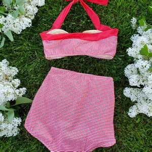 Red Gingham High Waist Bikini Etsy