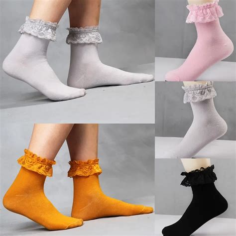 Ankle Lace Socks 1 Pair Fashion Women Vintage Lace Ruffle Frilly Ankle Socks For Lady Princess