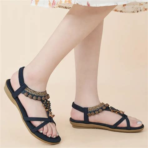 Womens Flower Rhinestone Flat Sandals Cross Strap Open Toe Temu Canada