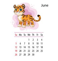 Tiger Desk Calendar Design Template For June Vector Image