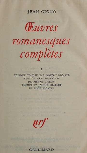 Oeuvres Romanesques Compl Tes Jean Giono Volumes In French