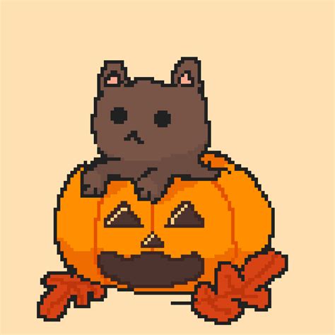 Pixilart Cute Cat In Pumpkin By Mburch