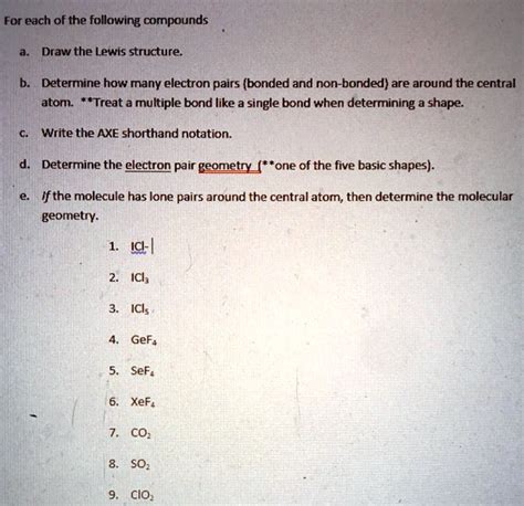 Solved For Each Of The Following Compounds Draw The Lewis Structure Determine How Many