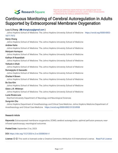 PDF Continuous Monitoring Of Cerebral Autoregulation In Adults