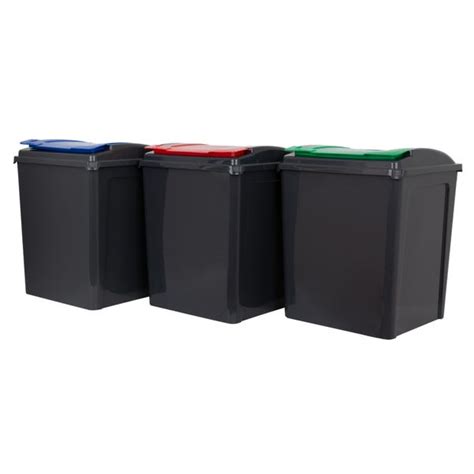 Wham 50l Set Of 3 Recycling Bins With Red Blue And Green Lids Dunelm