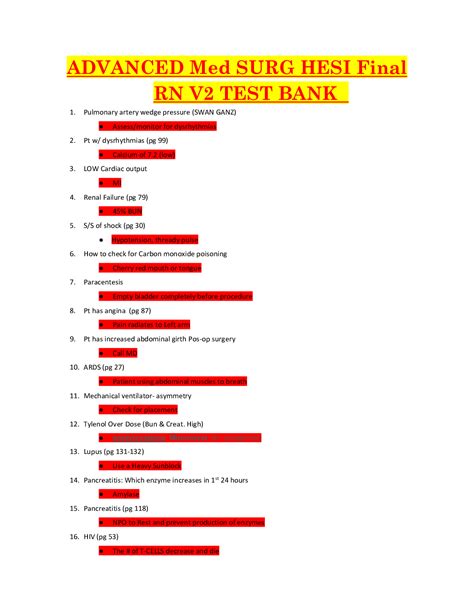 Advanced Med Surg Hesi Final Rn V2 Test Bank 100 Correct Answers