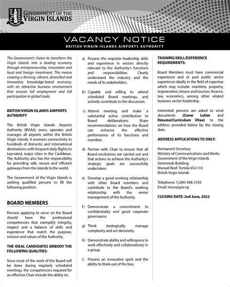 Vacancies Bvi Airports Authority Government Of The Virgin Islands