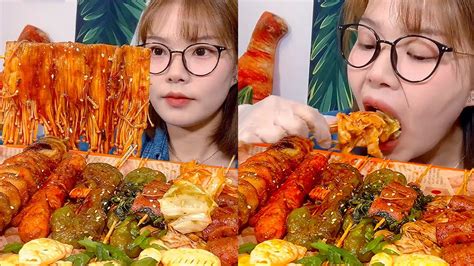 【asmr Mukbang】香辣炸串大胃王挑戰，肉串蔬菜串一層辣椒，一口一串你看餓了嗎？fried Skewers Mukbang Youtube