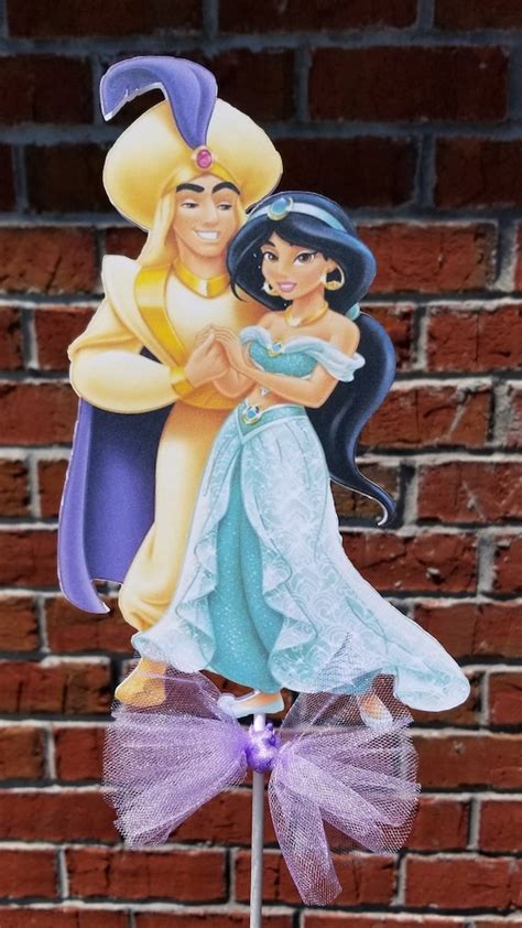 1 Disney Aladdin And Jasmine Cake Topper Or Centerpiece Pick Etsy