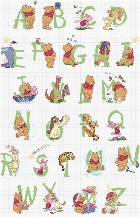 Free Winnie The Pooh Alphabet Cross Stitch Chart Cross Stitch