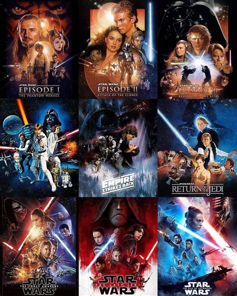 The Star Wars Movie Posters Are All Different Colors And Sizes