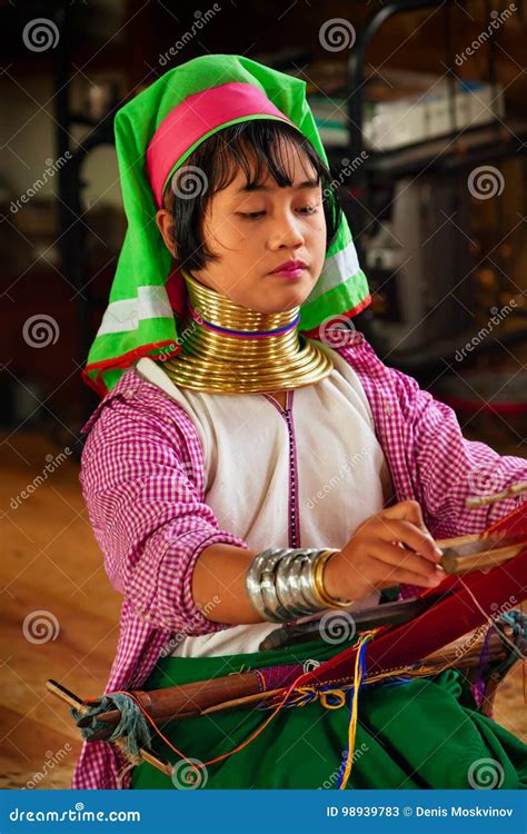 Kayan Lahwi Padaung People Wearing Brass Coils On Long Neck Editorial