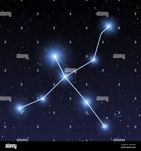 Cygnus Constellation In Night Sky With Bright Blue Stars Stock Photo