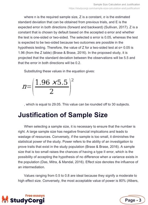 Sample Size Calculation And Justification Free Essay Example