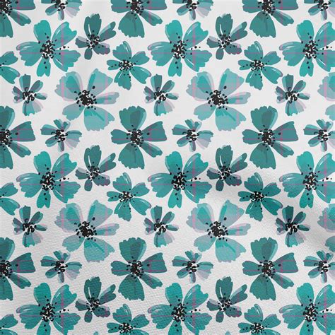 Oneoone Cotton Silk Dusty Teal Green Fabric Florals Sewing Material