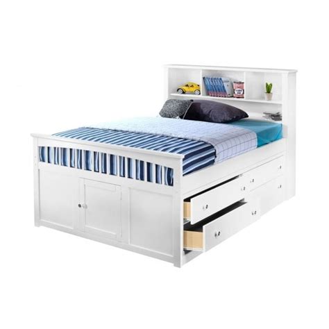 Classic White Full Storage Bed with 1 Side Storage Drawers - Bayfront ...