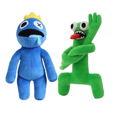 Kit Pelúcia Boneco Azul Babão e Verde Roblox Rainbow Friends DuBaby