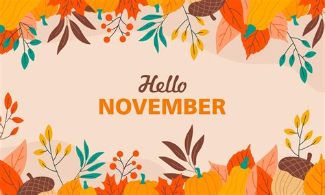 Hello November Autumn Background Autumn Greetings Banner With Floral