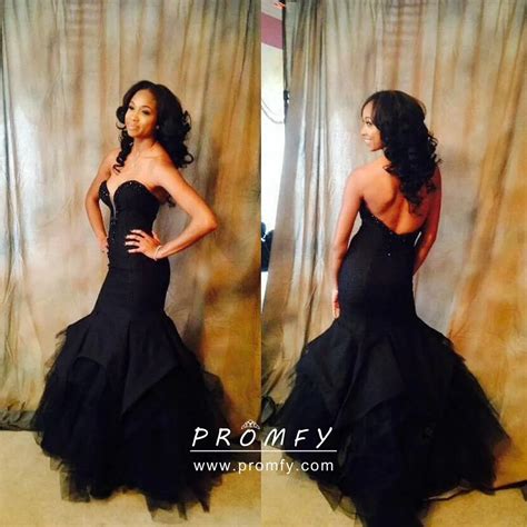 Strapless Black Satin Tulle Trumpet Prom Dress Promfy