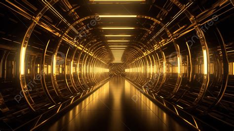 Fundo Túnel De Neon Futurista Em Ouro Uma Impressionante Renderização Digital Em 3d Fundo