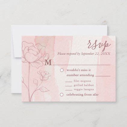 Elegant Floral Pink Watercolor Wedding Meal Choice RSVP Card Rsvp