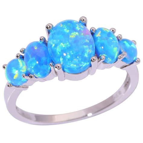 CiNily Created Blue Fire Opal Rhodium Plated Women Jewelry Gemstone