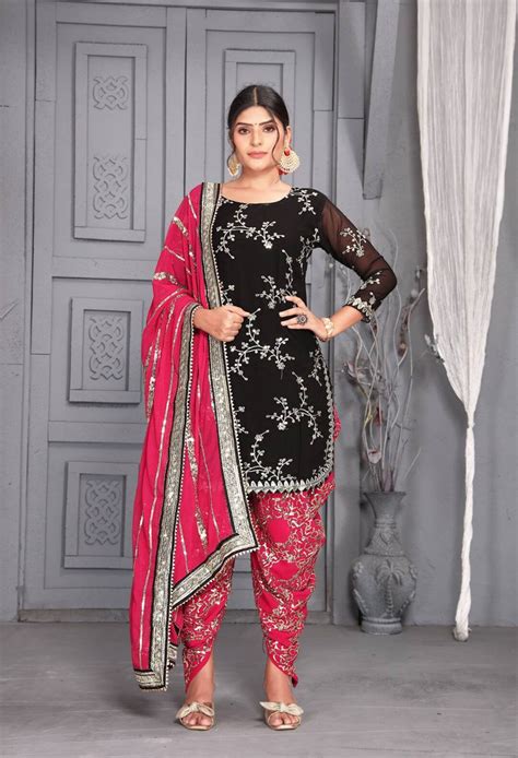 Black Punjabi Dhoti Salwar Kameez With Heavy Embroidery Work For Women