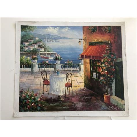 Seaside Village Scene original painting on canvas