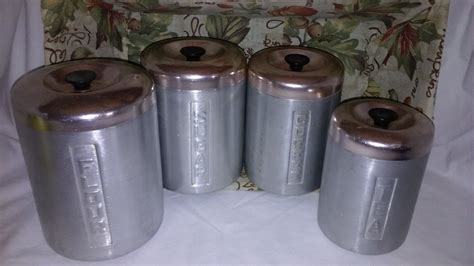 Vintage Canister Sets A L E Made In Italyspun Aluminum With Etsy Vintage Canister Sets