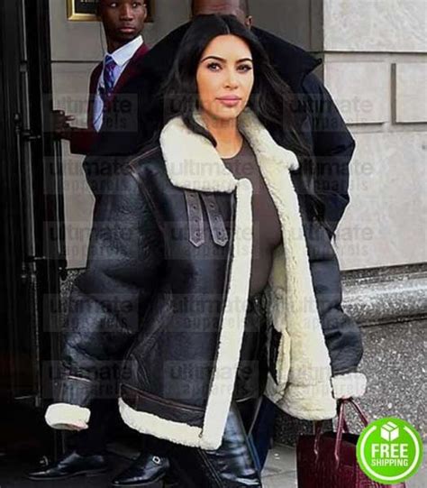 Buy Kim Kardashian Leather Jacket | Black Shearling Jacket