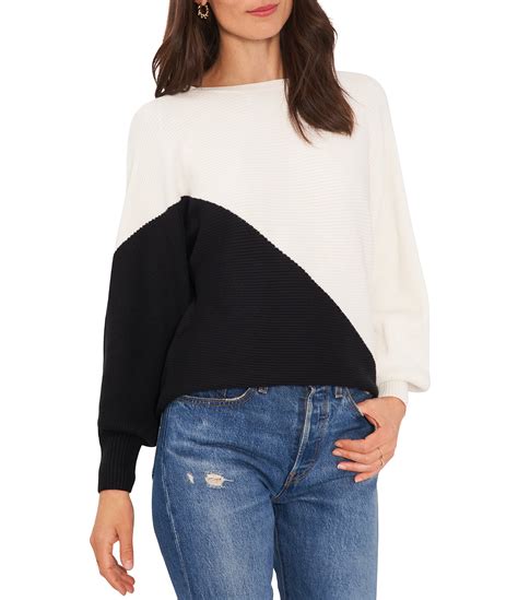 Vince Camuto Color Block Long Cuffed Sleeve Crew Neck Sweater Dillards