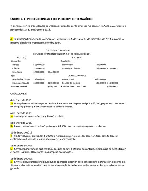 Caso Pr Ctico U Caso Practico Unidad El Proceso Contable Del