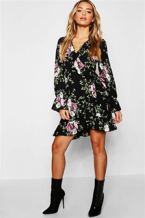 Floral Ruffle Detail Tea Dress Boohoo